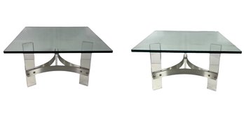 Charles Hollis Jones Style Side Table With Lucite Base & Glass Top (Set Of 2) - #BR-2