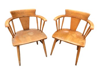 Vintage Maple Wood Captain's Armchairs (Set Of 2) - #BR