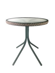 Outdoor 25' Round Tempered Glass Metal Bistro Table With Rattan Trim - #BOB