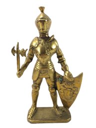 Brass Medieval Knight Statue With Axe & Shield - #FS-4