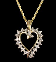 10K Gold, Rhodium & Diamond Heart Pendant With 14K Yellow Gold Chain - #JC-B