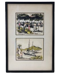 Framed Haitian Landscape Hand Colored Art Prints - #A5