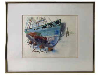 1993 Signed Boat Yard Mixed Media Etching, 'Ins And Outs Of Elements' - #A3
