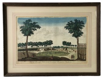 18th Century Color Engraving, 'View Champs Elisees Taken The Great Basin Of Thuilleries' - #A9
