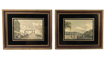 19th Century Hand Colored Engravings: Battery Park & Courtlandt Street, New York City - #S12-5L