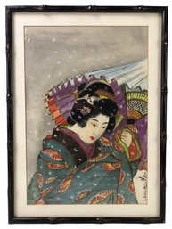 Japanese Woman With Parasol Mixed Media On Silk - #A4