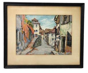 'A Street In Paris' Gouache On Paper, Signed - #A10