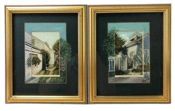 Vintage Nantucket Island, Mass. Framed Postcards With Hand Painted Mats - #C3