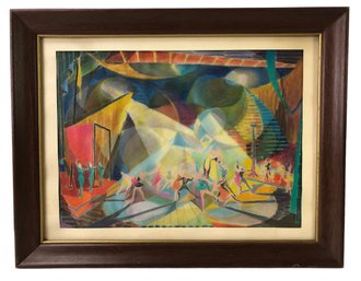 Broadway Theater Cubist Pastel On Paper - #A1