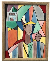 1978 Figurative Cubist Oil On Board Painting, Signed - #B1