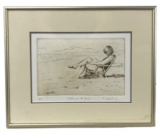 Signed Etching, 'Reading On The Sand,' Artist's Proof - #B-2