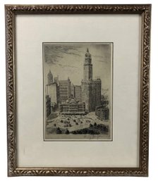 The Woolworth Building & City Hall New York City Etching, Signed Irving Wolfson (1898-1981) - #B-2