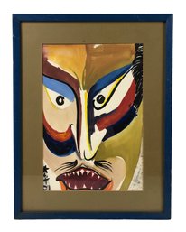 1979 Samurai Mask 'Mempo Yoroi' Watercolor Painting, Signed - #A4