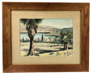 Coastal Village Landscape Watercolor Painting, Signed - #A4