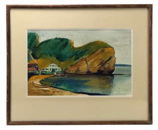 1959 Signed Fritz B. Talbot (Listed Artist) Coastal Landscape Watercolor Painting, 'Reflections' - #S12-F