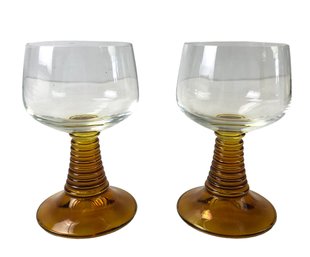 Vintage German Roemer Amber Glass Wine Goblets (Set Of 2) - #S8-2