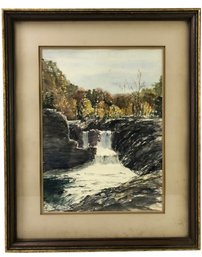 Signed John Winter Waterfall Landscape Watercolor Painting, 'Fluidity' - #A11