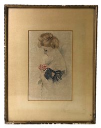 Portrait Of A Woman Holding A Rose Lithograph By Harrison Fisher - #A5