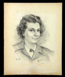 1944 WWII American Red Cross Female Volunteer Charcoal Portrait On Paper - #S11-4R