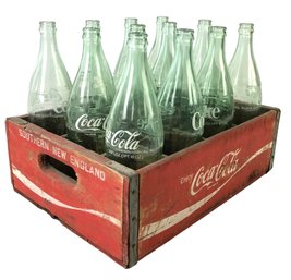 Vintage Red Coca Cola Southern New England Wood Crate With Soda Bottles - #S4-3