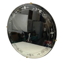 Beveled Round Floral Etched Wall Mirror - #SW-1
