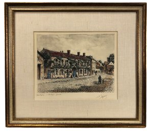 Auberge Ganne Inn, Barbizon, France Hand Colored Etching, Signed M. Jacques - #R2