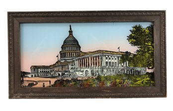 U.S. Capitol Reverse Painting On Glass By A.C. Bosselman & Co., New York - #S12-3