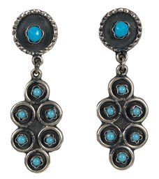 Vintage Handmade Taxco Mexico Sterling Silver Turquoise Earrings - #JC-B