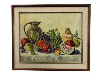 Mid-Century Fruit Still Life Oil On Canvas Painting, Signed - #RBW-W