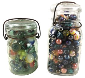 Vintage Atlas & Ball Mason Jars Filled With Marbles (Some Glow) - #S8-2