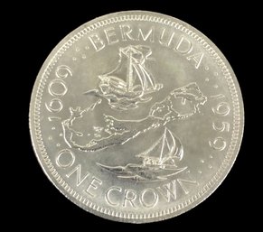 1959 Bermuda Commemorative 1 Crown Silver Coin - #S14-F-13