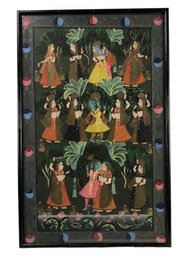 Krishna Dancing With Gopis Gouache On Fabric Painting - #BR