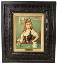 German Barmaid Portrait On Board Painting, Signed Henry Mundy - #R2