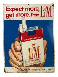 Vintage L&M Cigarettes Tin Litho Metal Sign By Liggett & Myers Cigarette Co. (Made In USA) - #A4