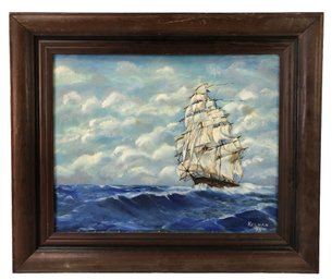 1975 Clipper Ship Oil On Board Painting, Signed Jim Keenan - #A11