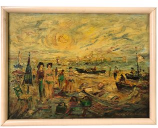 Expressionist Beach Scene Oil On Canvas Painting, Signed William R. Viernheim - #B2