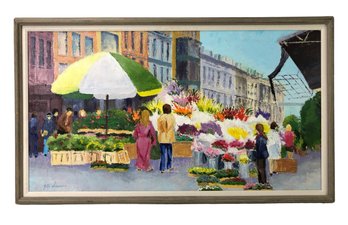 Urban Flower Market Oil On Canvas Painting, Zilla Sussman (American, 1924-1997) - #RBW-W