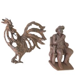 Metal Rooster Plaque & Victorian Cast Iron Doorstop - #S14-1