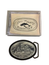 Save The Whale Collection By Artek Solid Brass Faux Scrimshaw Clipper Ship Belt Buckle - #FS-6