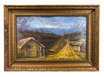 Mid-Century Western Campsite Oil On Board Painting - #B-4