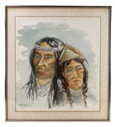 1976 'Couple' Portrait Watercolor Painting, Signed Yvette Sikorsky - #A10