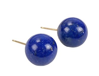 Blue Lapis Lazuli 14K Gold Ball Stud Earrings - #JC-B2