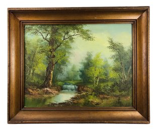 Signed Forest Woodland Stream Oil On Canvas Painting - #BR-4