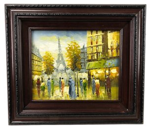 Eiffel Tower Street Scene Oil On Canvas Painting - #C3