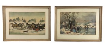 Currier & Ives Framed Art Prints: Trotting Cracks On The Snow & Winter Pastime - #A9