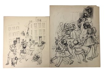 1946 Urban Surrealist Ink On Paper (Set Of 2) - #S7-4