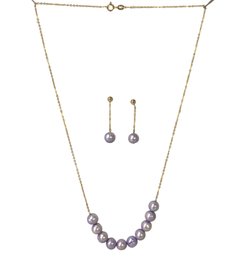 14K Yellow Gold Pearl Necklace & Earring Set - #JC-B