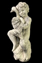 Boy Holding A Duck Cement Garden Statue By Hen-Feathers Collection  - #W1
