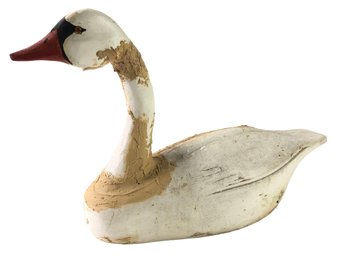 Vintage Carved Wood Swan Decoy With Glass Eyes - #S4-3