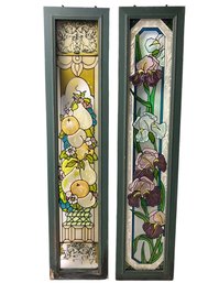 Wood Framed Decorative Floral & Fruit Topiary Glass Panels - #S13-F